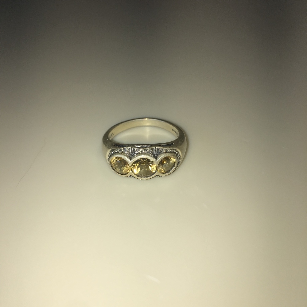 Vintage Women's 3 Stone Citrine Silver Ring 6 1/2
